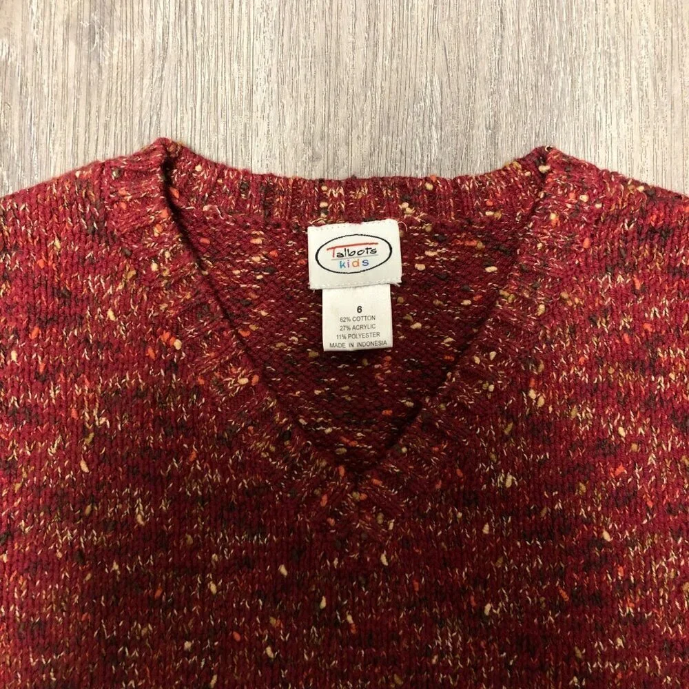 Vintage Talbots Kids Sweater Vest Boys Size 6 Multicolor Red Brown Knit Pullover